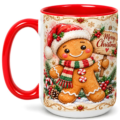 #pl[15oz|Red] Gingerbread Christmas Coffee Mug, Holiday Cookie Mug, Ceramic Cup