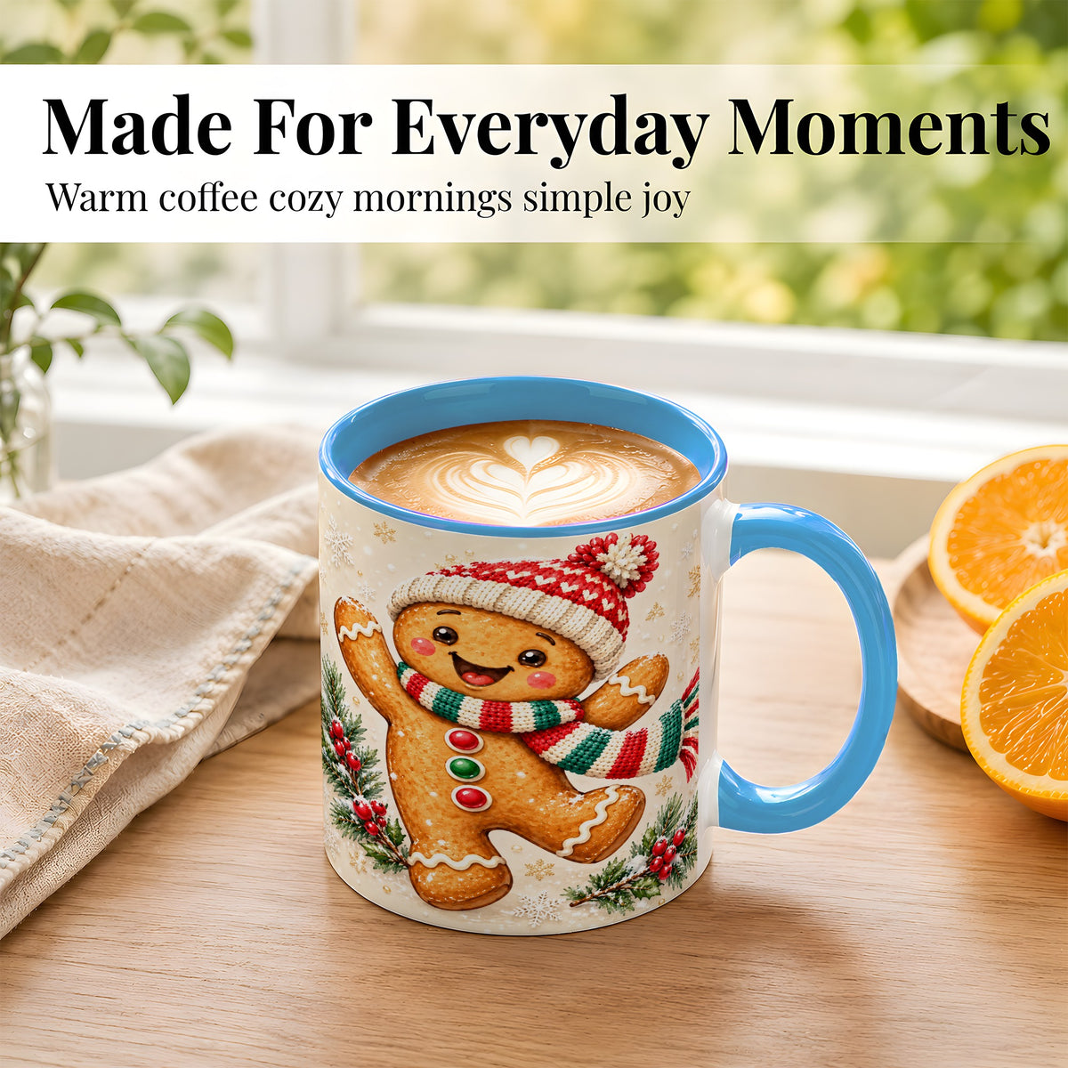 #pl[11oz|Blue] Gingerbread Christmas Coffee Mug, Winter Cookie Mug, Ceramic Cup