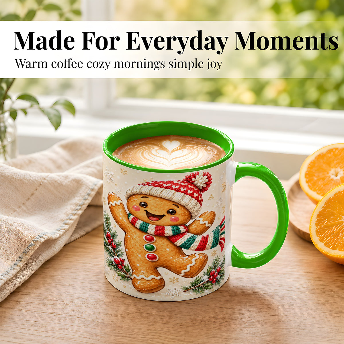 #pl[11oz|Green] Gingerbread Christmas Coffee Mug, Winter Cookie Mug, Ceramic Cup