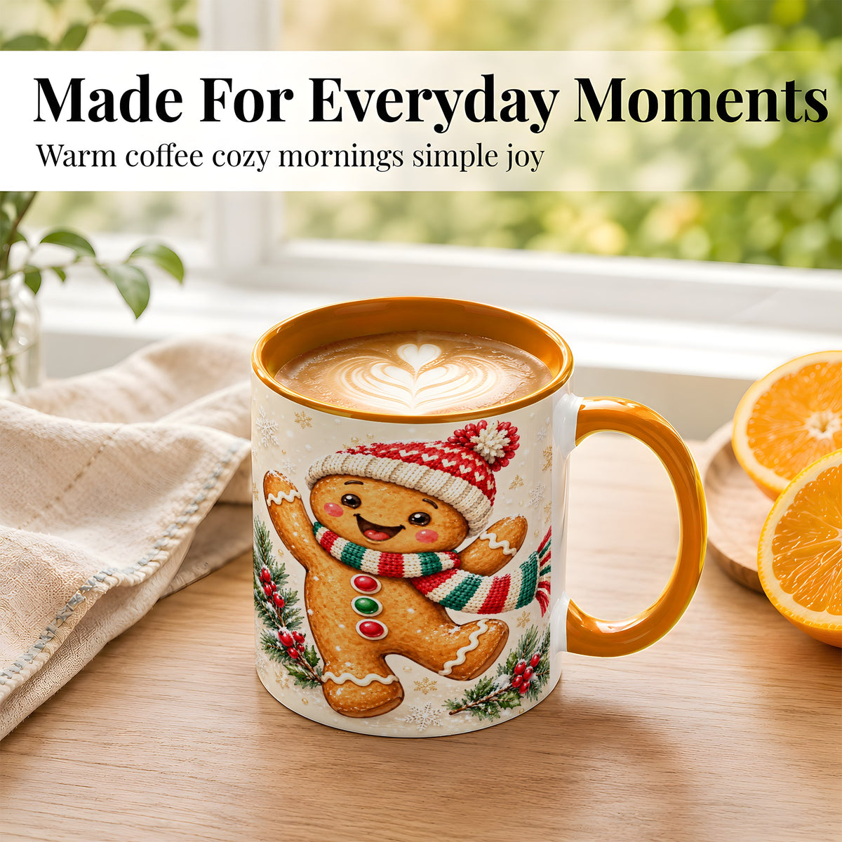 #pl[11oz|Orange] Gingerbread Christmas Coffee Mug, Winter Cookie Mug, Ceramic Cup