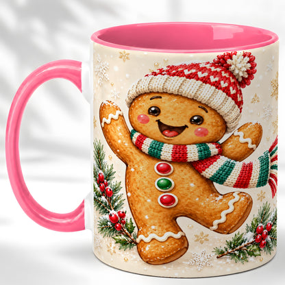 #pl[11oz|Pink] Gingerbread Christmas Coffee Mug, Winter Cookie Mug, Ceramic Cup