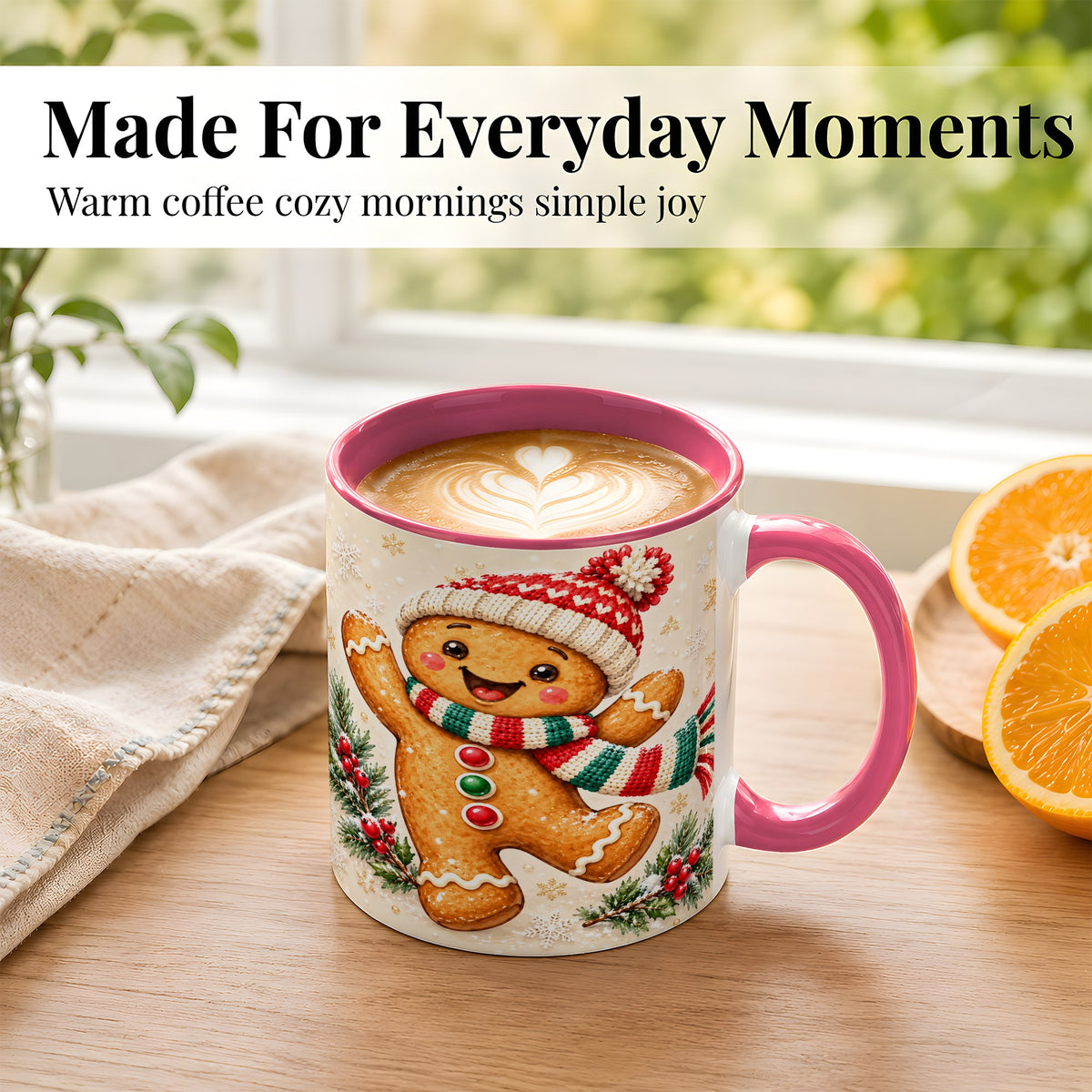 #pl[11oz|Pink] Gingerbread Christmas Coffee Mug, Winter Cookie Mug, Ceramic Cup