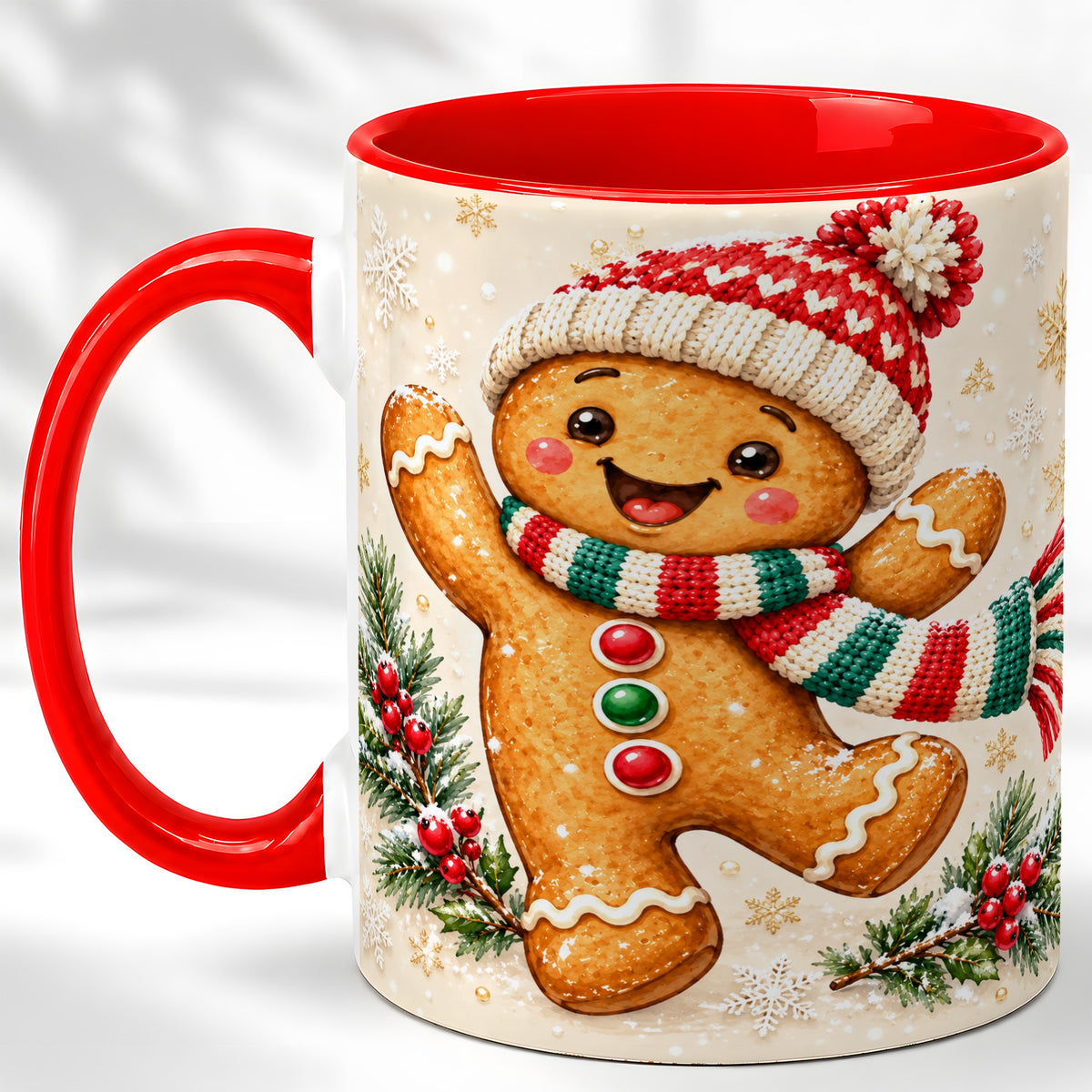 Gingerbread Christmas Coffee Mug, Winter Cookie Mug, Ceramic Cup
