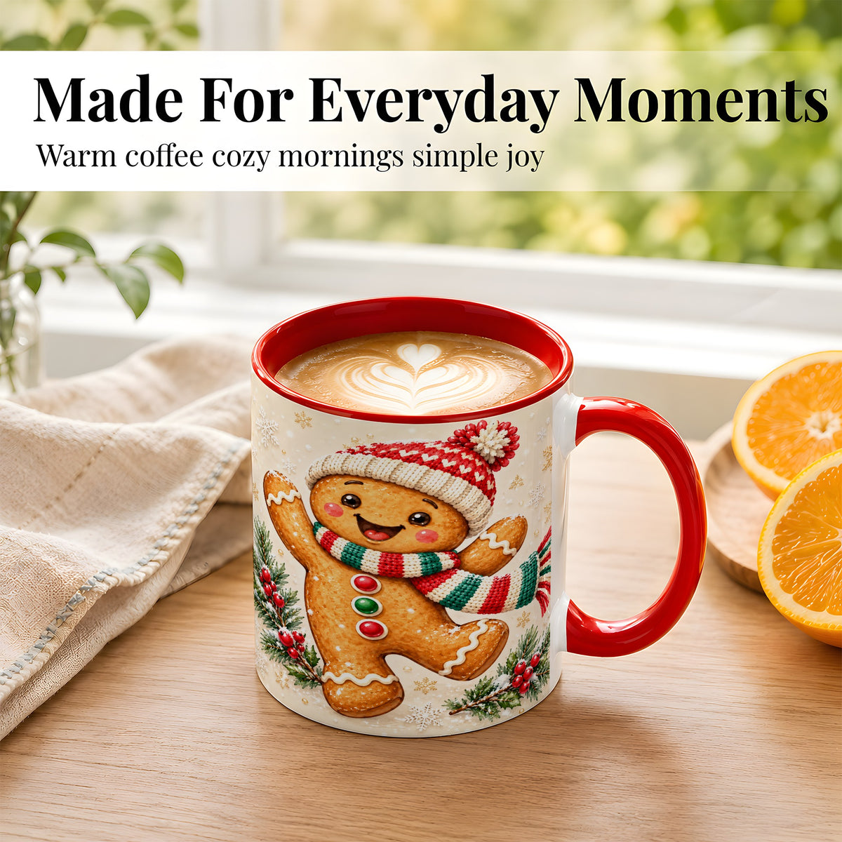 #pl[11oz|Red] Gingerbread Christmas Coffee Mug, Winter Cookie Mug, Ceramic Cup