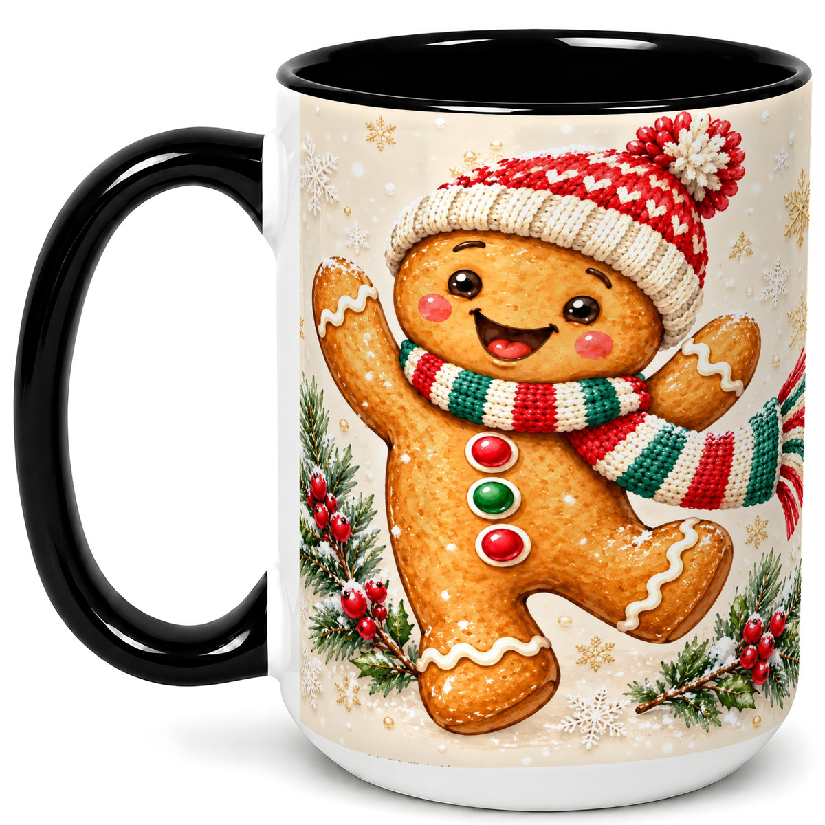 #pl[15oz|Black] Gingerbread Christmas Coffee Mug, Winter Cookie Mug, Ceramic Cup