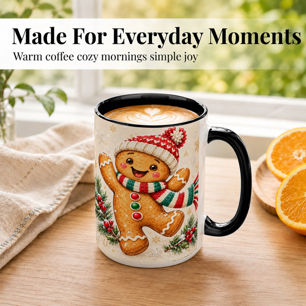 #pl[15oz|Black] Gingerbread Christmas Coffee Mug, Winter Cookie Mug, Ceramic Cup