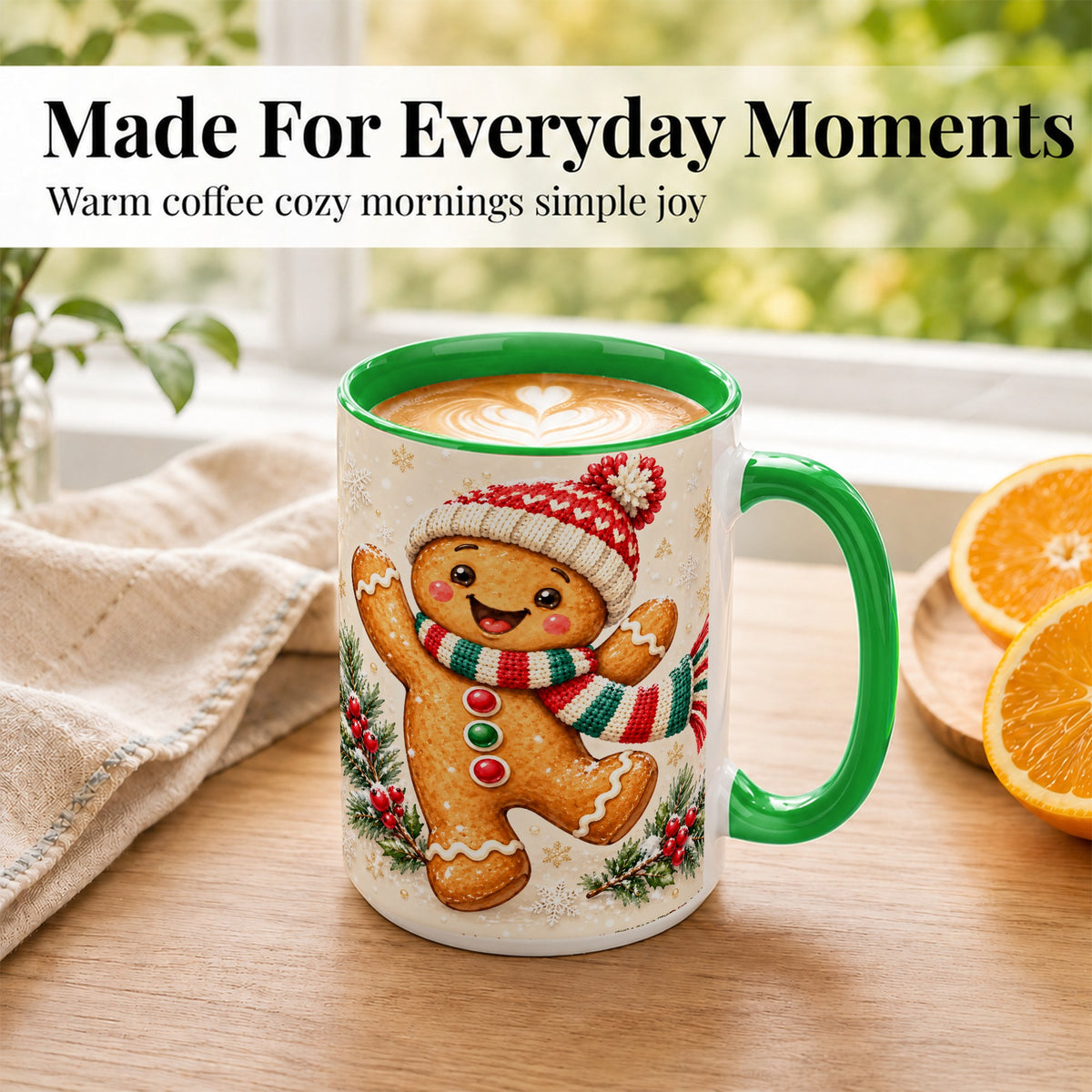 #pl[15oz|Green] Gingerbread Christmas Coffee Mug, Winter Cookie Mug, Ceramic Cup
