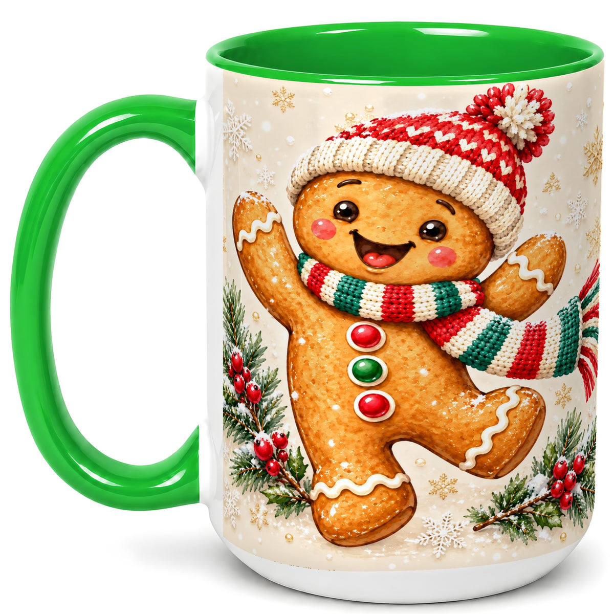#pl[15oz|Green] Gingerbread Christmas Coffee Mug, Winter Cookie Mug, Ceramic Cup