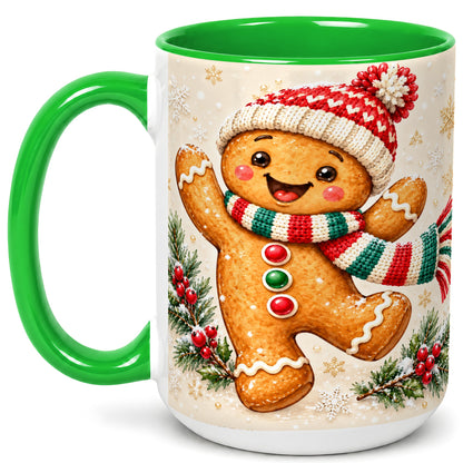 #pl[15oz|Green] Gingerbread Christmas Coffee Mug, Winter Cookie Mug, Ceramic Cup