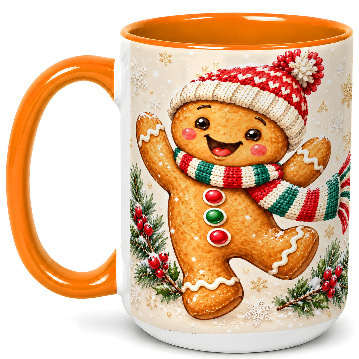 #pl[15oz|Orange] Gingerbread Christmas Coffee Mug, Winter Cookie Mug, Ceramic Cup