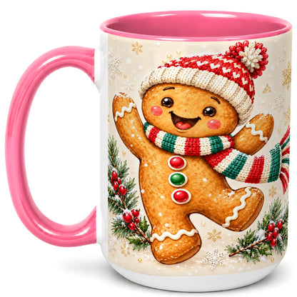 #pl[15oz|Pink] Gingerbread Christmas Coffee Mug, Winter Cookie Mug, Ceramic Cup