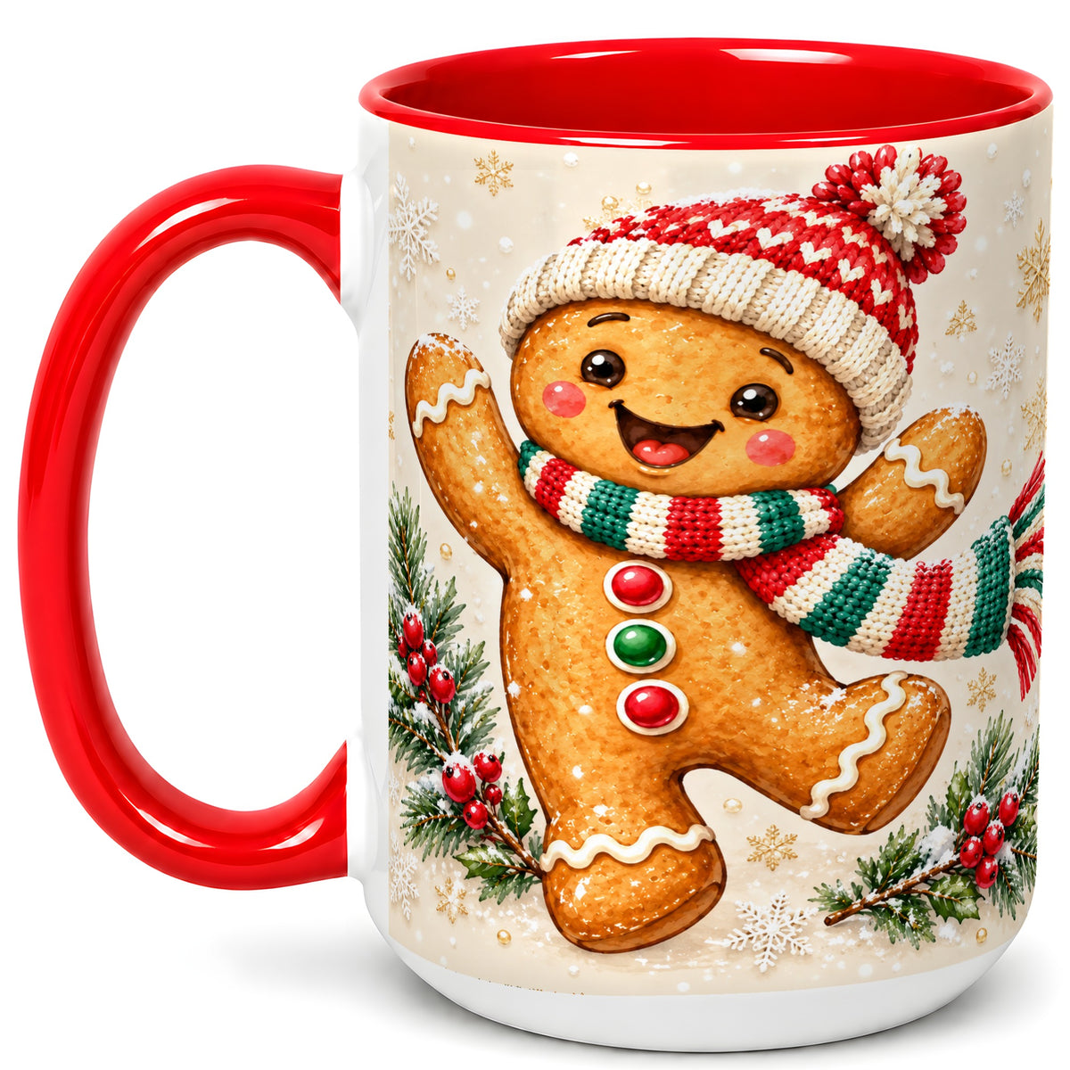 #pl[15oz|Red] Gingerbread Christmas Coffee Mug, Winter Cookie Mug, Ceramic Cup