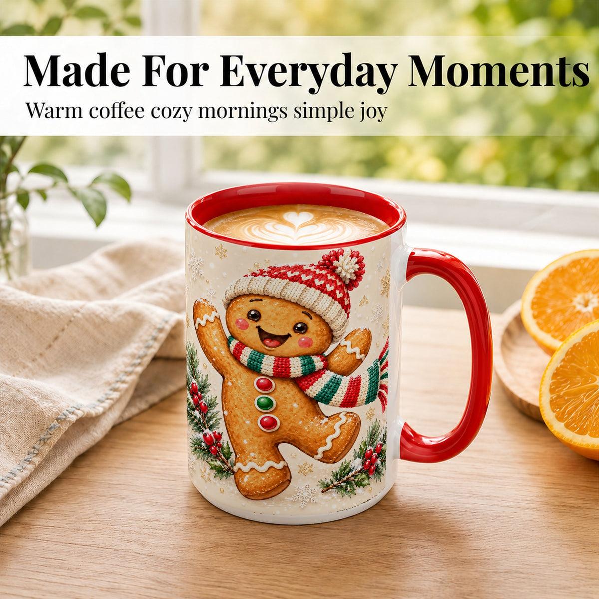 #pl[15oz|Red] Gingerbread Christmas Coffee Mug, Winter Cookie Mug, Ceramic Cup