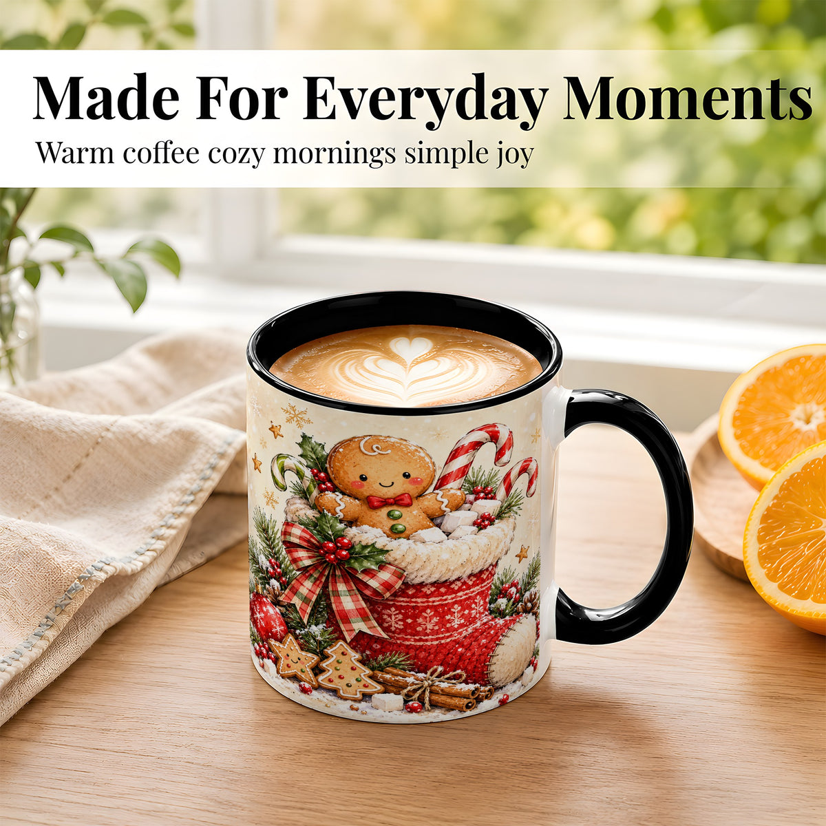 #pl[11oz|Black] Gingerbread Stocking Coffee Mug, Christmas Cookie Mug, Ceramic Cup