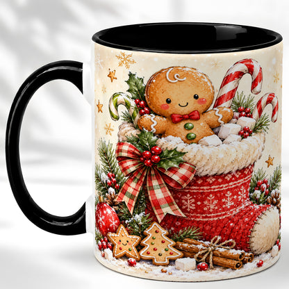 #pl[11oz|Black] Gingerbread Stocking Coffee Mug, Christmas Cookie Mug, Ceramic Cup