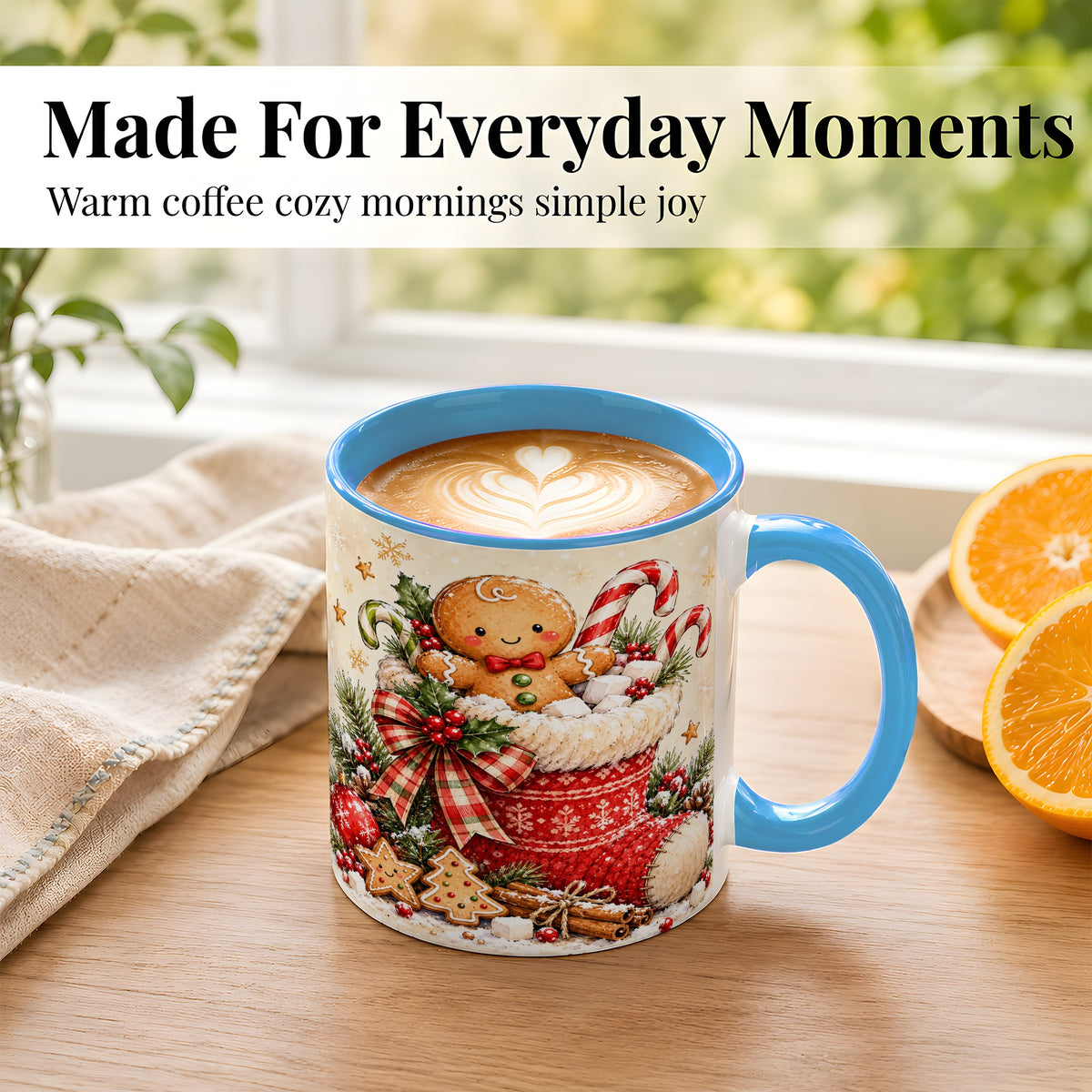 #pl[11oz|Blue] Gingerbread Stocking Coffee Mug, Christmas Cookie Mug, Ceramic Cup