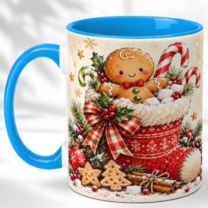 #pl[11oz|Blue] Gingerbread Stocking Coffee Mug, Christmas Cookie Mug, Ceramic Cup