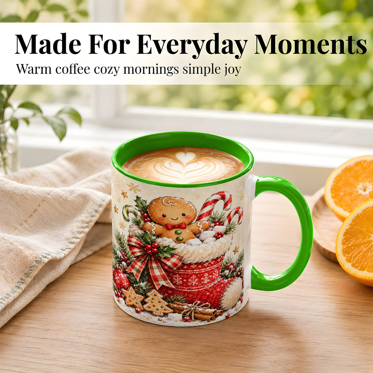 #pl[11oz|Green] Gingerbread Stocking Coffee Mug, Christmas Cookie Mug, Ceramic Cup