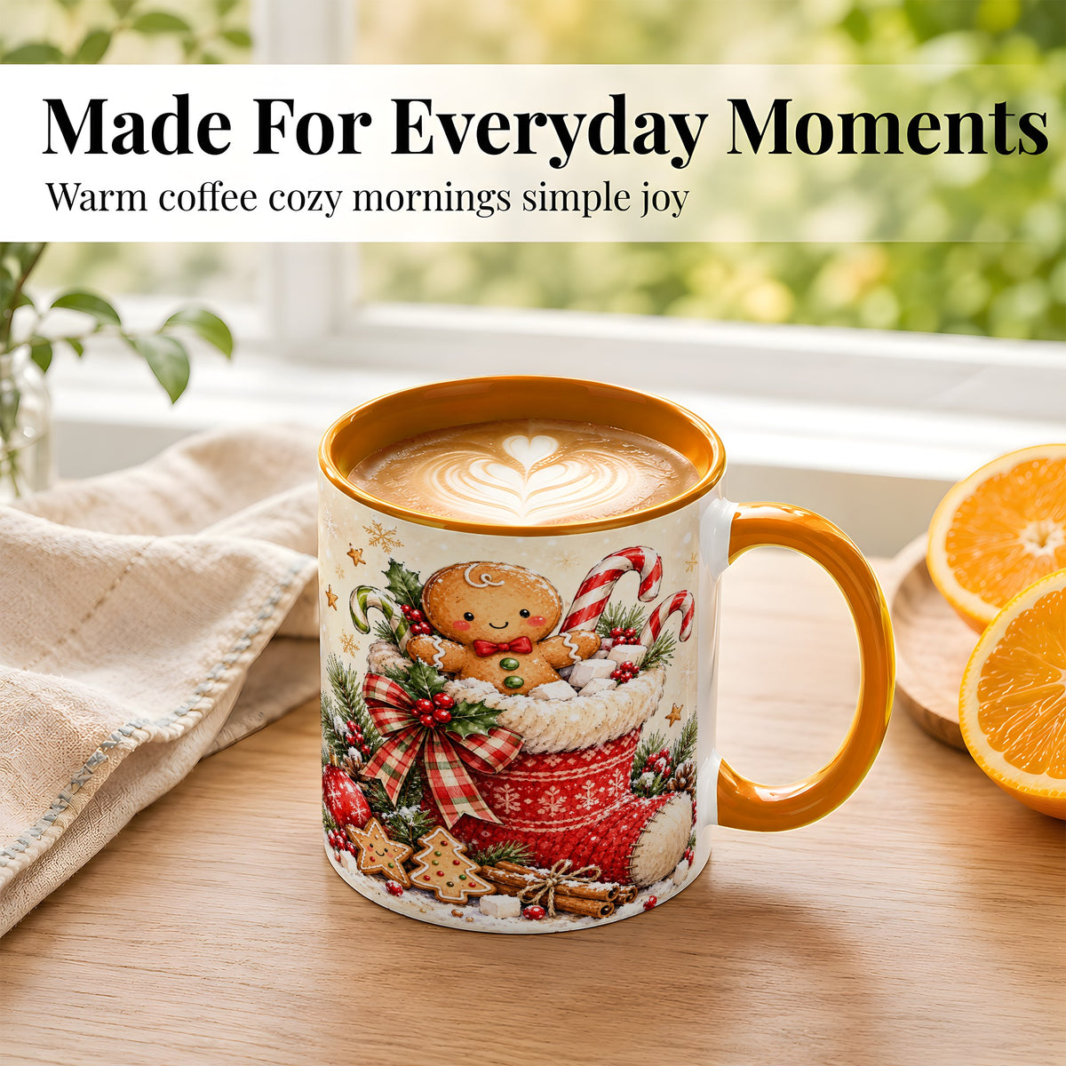 #pl[11oz|Orange] Gingerbread Stocking Coffee Mug, Christmas Cookie Mug, Ceramic Cup