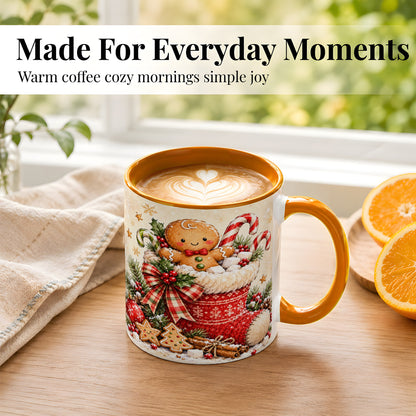 #pl[11oz|Orange] Gingerbread Stocking Coffee Mug, Christmas Cookie Mug, Ceramic Cup
