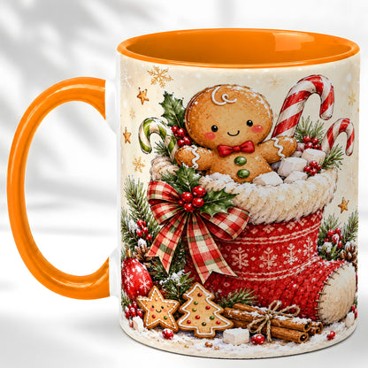 #pl[11oz|Orange] Gingerbread Stocking Coffee Mug, Christmas Cookie Mug, Ceramic Cup