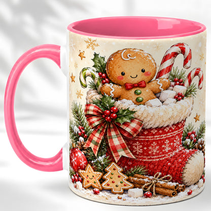 #pl[11oz|Pink] Gingerbread Stocking Coffee Mug, Christmas Cookie Mug, Ceramic Cup