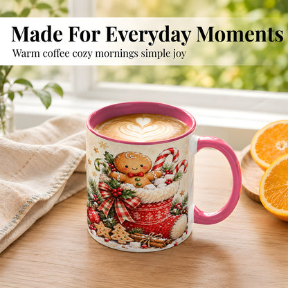 #pl[11oz|Pink] Gingerbread Stocking Coffee Mug, Christmas Cookie Mug, Ceramic Cup