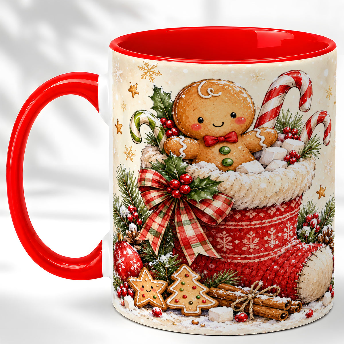 Gingerbread Stocking Coffee Mug, Christmas Cookie Mug, Ceramic Cup