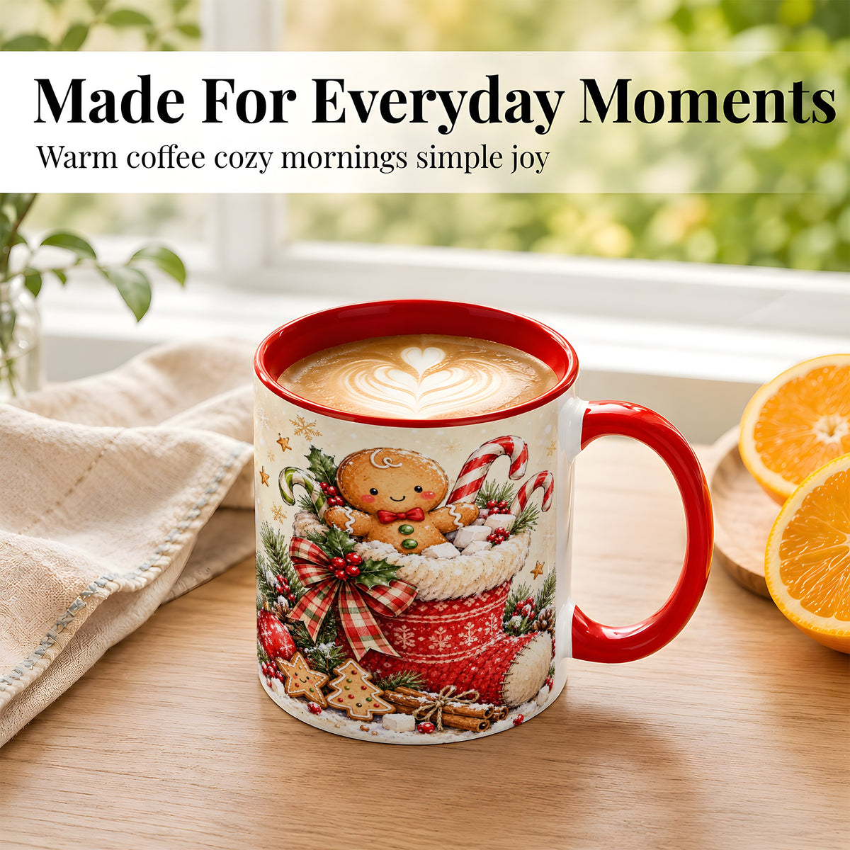 #pl[11oz|Red] Gingerbread Stocking Coffee Mug, Christmas Cookie Mug, Ceramic Cup