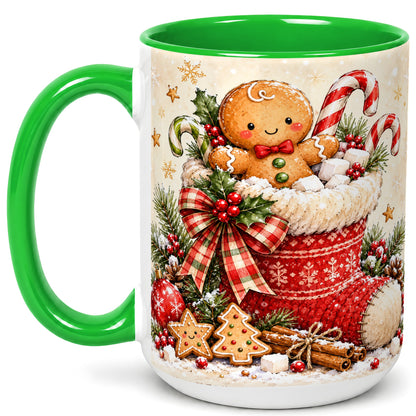 #pl[15oz|Green] Gingerbread Stocking Coffee Mug, Christmas Cookie Mug, Ceramic Cup