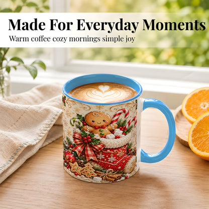 #pl[11oz|Blue] Ornate Gingerbread Coffee Mug, Christmas Cookie Mug, Ceramic Cup