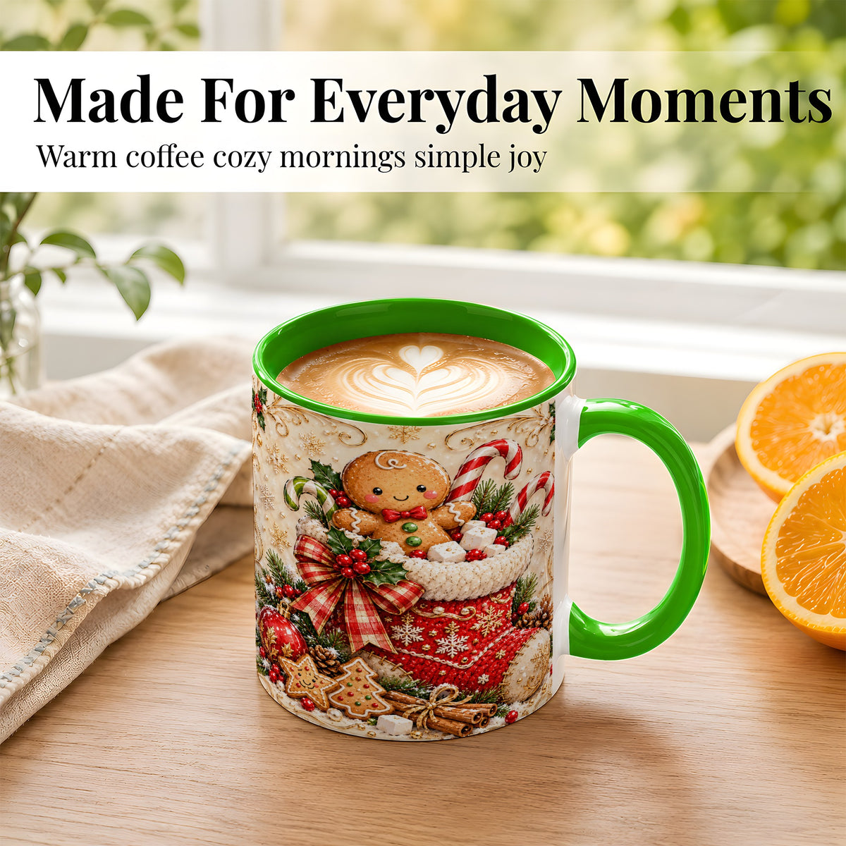 #pl[11oz|Green] Ornate Gingerbread Coffee Mug, Christmas Cookie Mug, Ceramic Cup