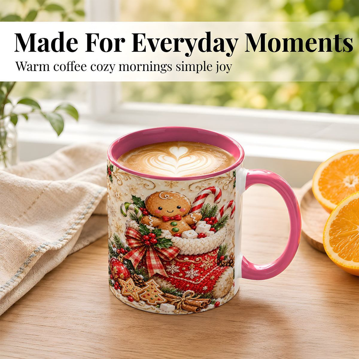 #pl[11oz|Pink] Ornate Gingerbread Coffee Mug, Christmas Cookie Mug, Ceramic Cup