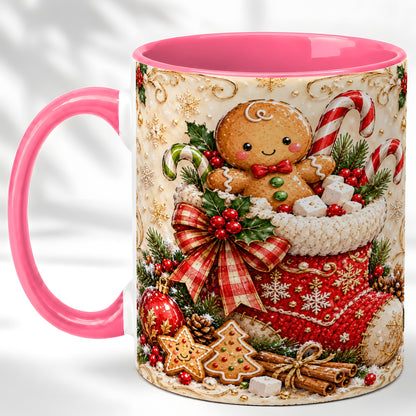 #pl[11oz|Pink] Ornate Gingerbread Coffee Mug, Christmas Cookie Mug, Ceramic Cup