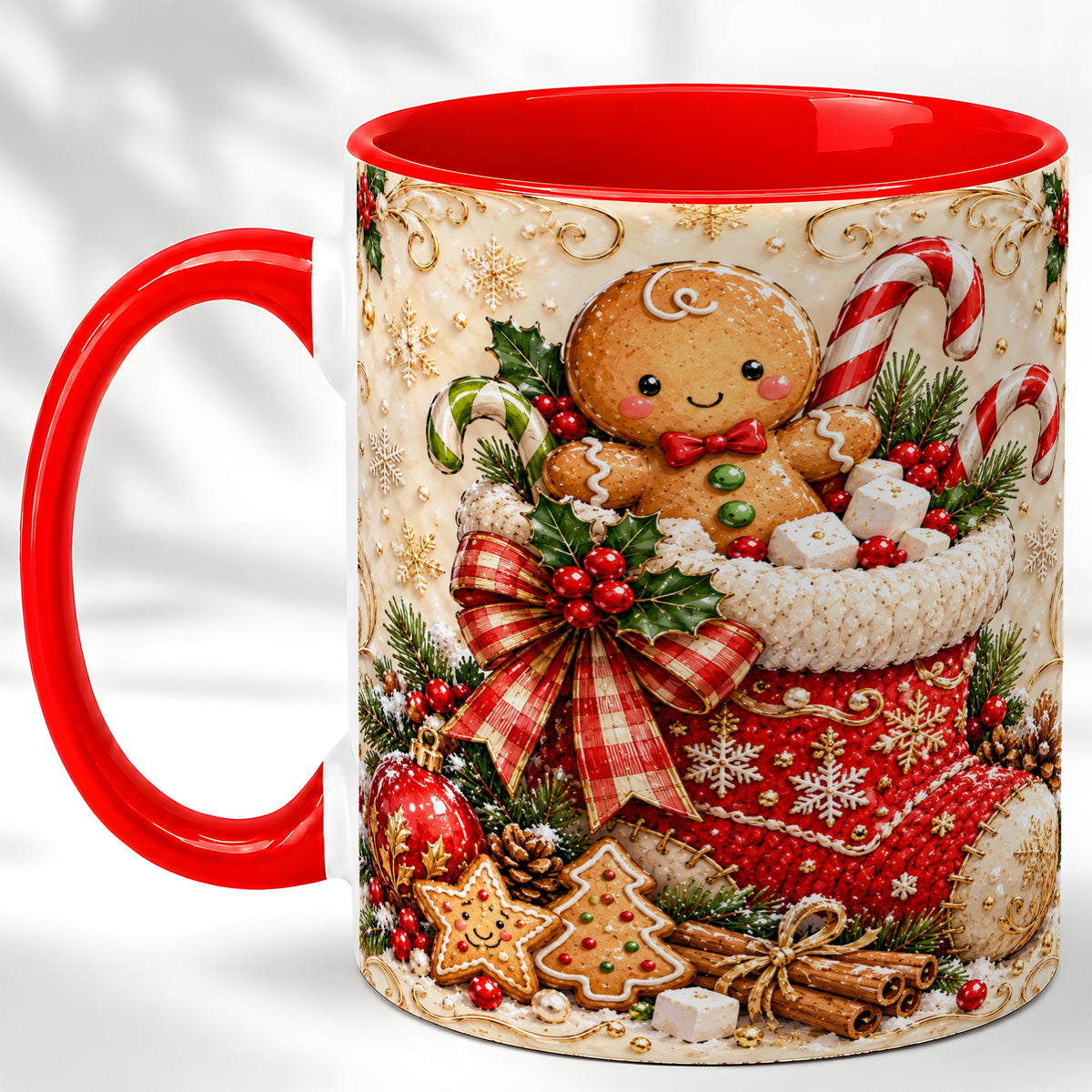 Ornate Gingerbread Coffee Mug, Christmas Cookie Mug, Ceramic Cup