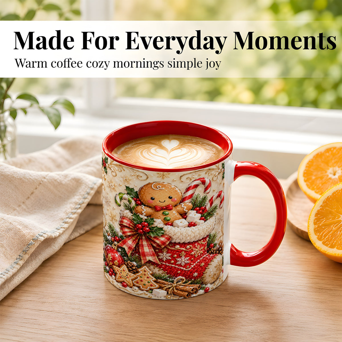 #pl[11oz|Red] Ornate Gingerbread Coffee Mug, Christmas Cookie Mug, Ceramic Cup