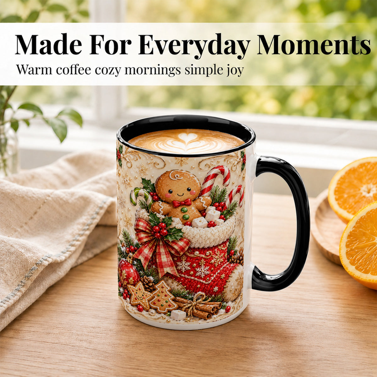 #pl[15oz|Black] Ornate Gingerbread Coffee Mug, Christmas Cookie Mug, Ceramic Cup