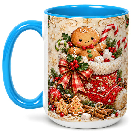 #pl[15oz|Blue] Ornate Gingerbread Coffee Mug, Christmas Cookie Mug, Ceramic Cup