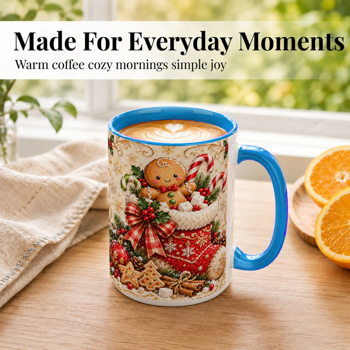 #pl[15oz|Blue] Ornate Gingerbread Coffee Mug, Christmas Cookie Mug, Ceramic Cup