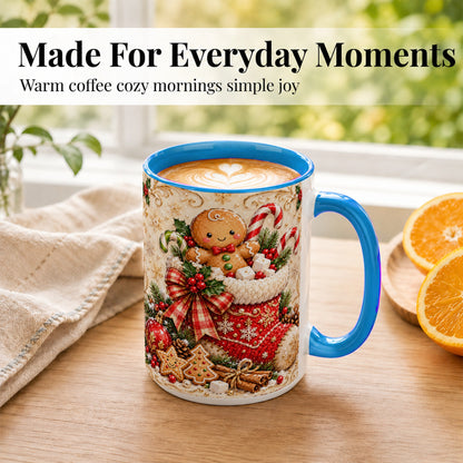 #pl[15oz|Blue] Ornate Gingerbread Coffee Mug, Christmas Cookie Mug, Ceramic Cup