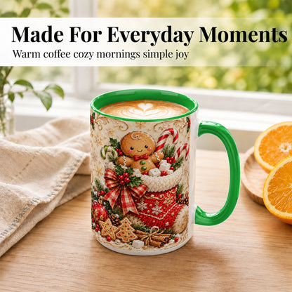 #pl[15oz|Green] Ornate Gingerbread Coffee Mug, Christmas Cookie Mug, Ceramic Cup