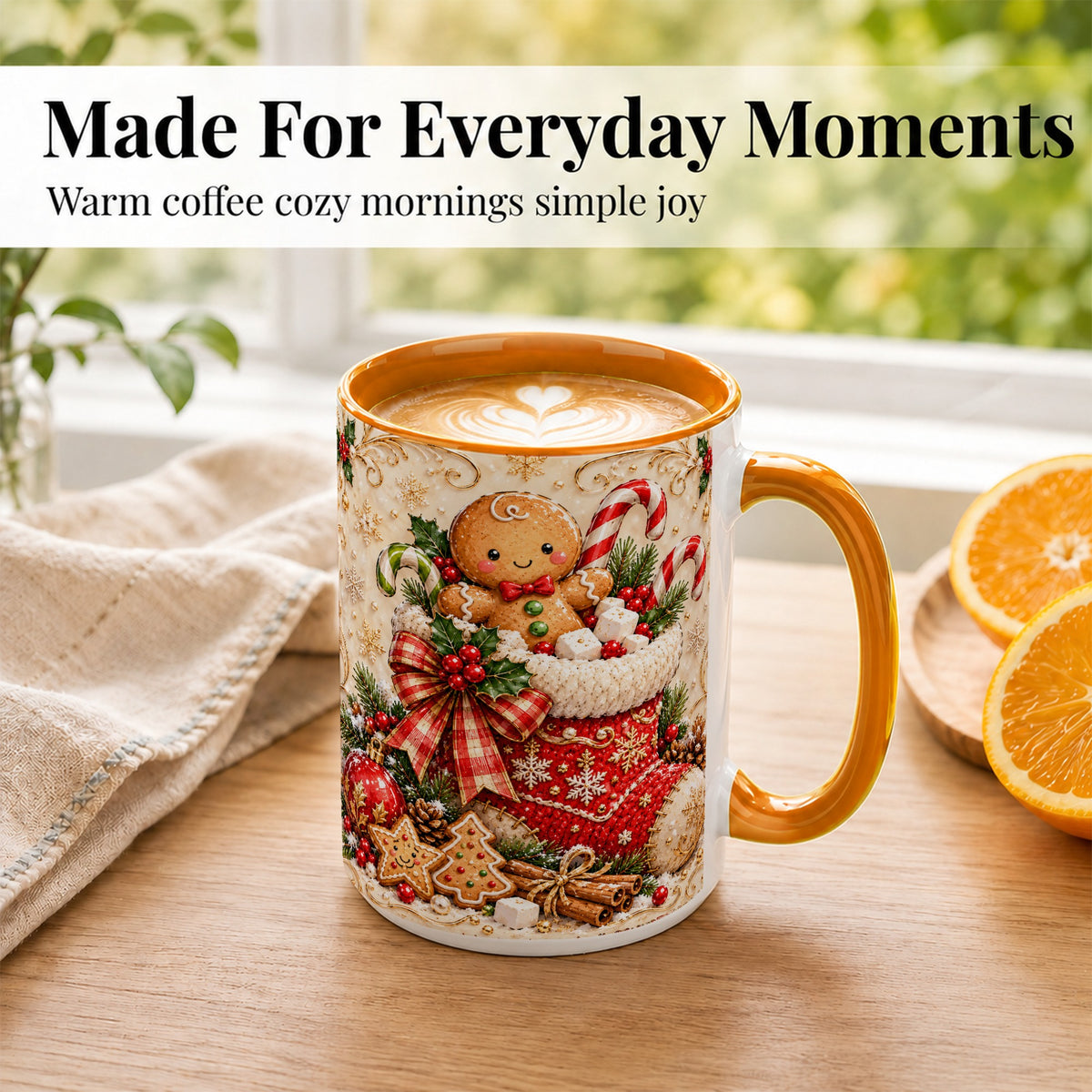 #pl[15oz|Orange] Ornate Gingerbread Coffee Mug, Christmas Cookie Mug, Ceramic Cup