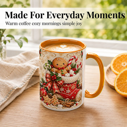 #pl[15oz|Orange] Ornate Gingerbread Coffee Mug, Christmas Cookie Mug, Ceramic Cup