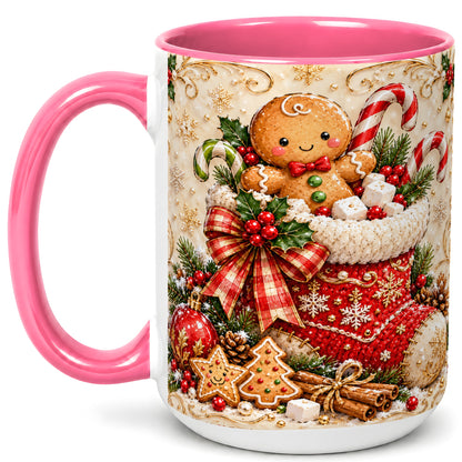 #pl[15oz|Pink] Ornate Gingerbread Coffee Mug, Christmas Cookie Mug, Ceramic Cup