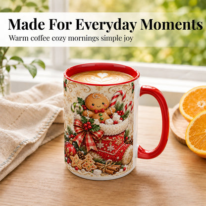 #pl[15oz|Red] Ornate Gingerbread Coffee Mug, Christmas Cookie Mug, Ceramic Cup