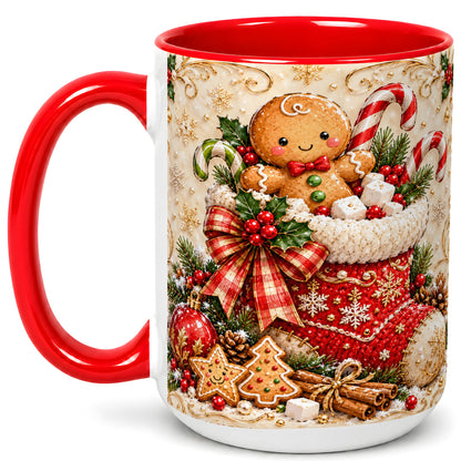 #pl[15oz|Red] Ornate Gingerbread Coffee Mug, Christmas Cookie Mug, Ceramic Cup