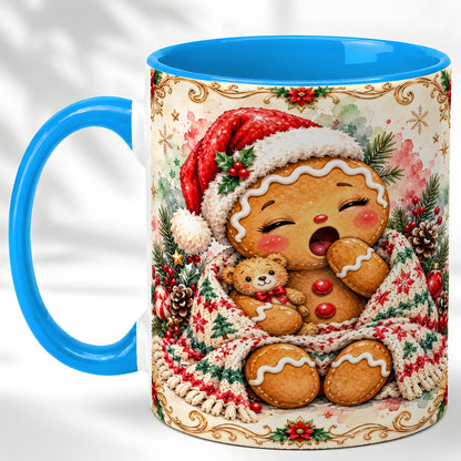 #pl[11oz|Blue] Cozy Gingerbread Coffee Mug, Christmas Cookie Mug, Ceramic Cup