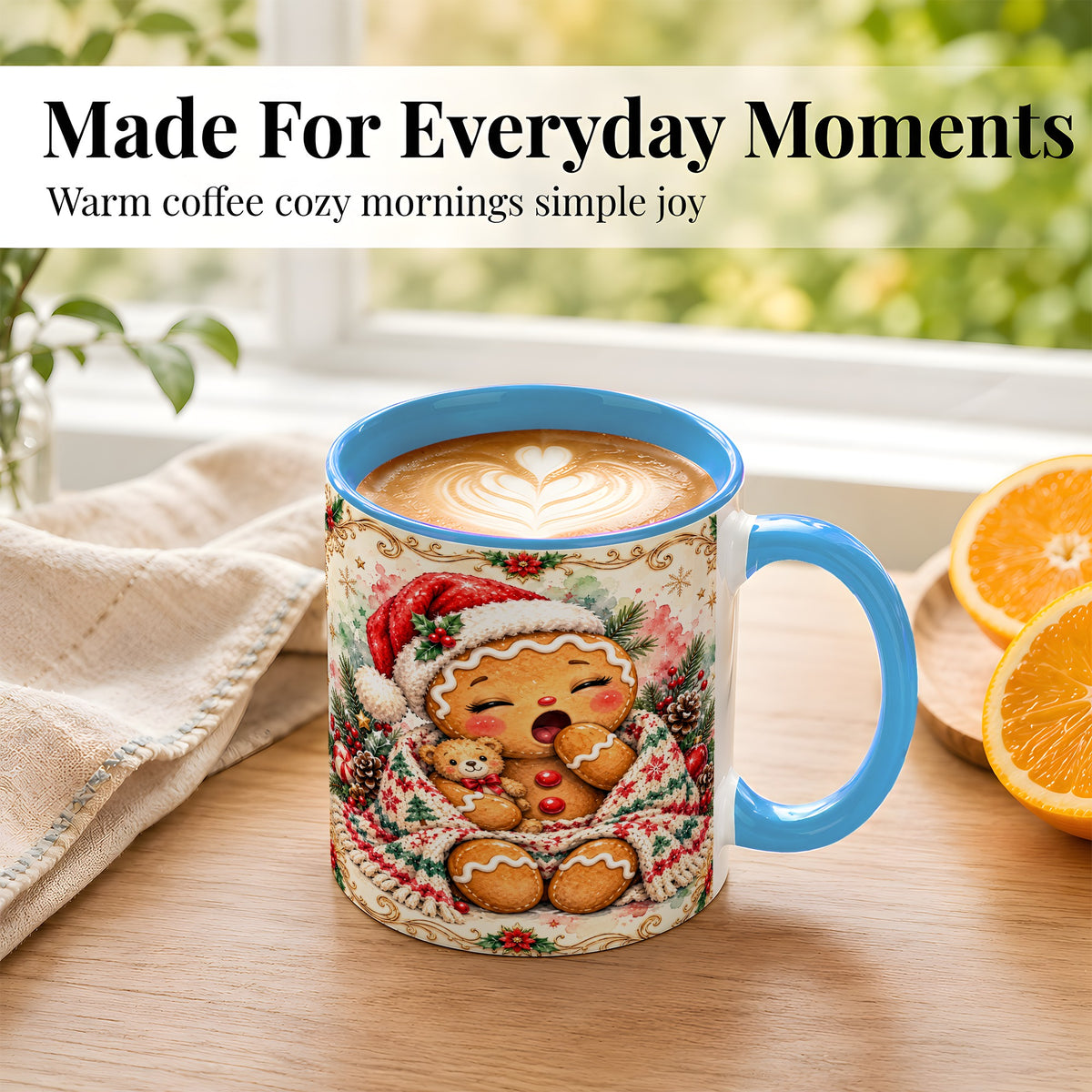 #pl[11oz|Blue] Cozy Gingerbread Coffee Mug, Christmas Cookie Mug, Ceramic Cup