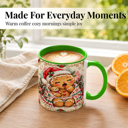 #pl[11oz|Green] Cozy Gingerbread Coffee Mug, Christmas Cookie Mug, Ceramic Cup