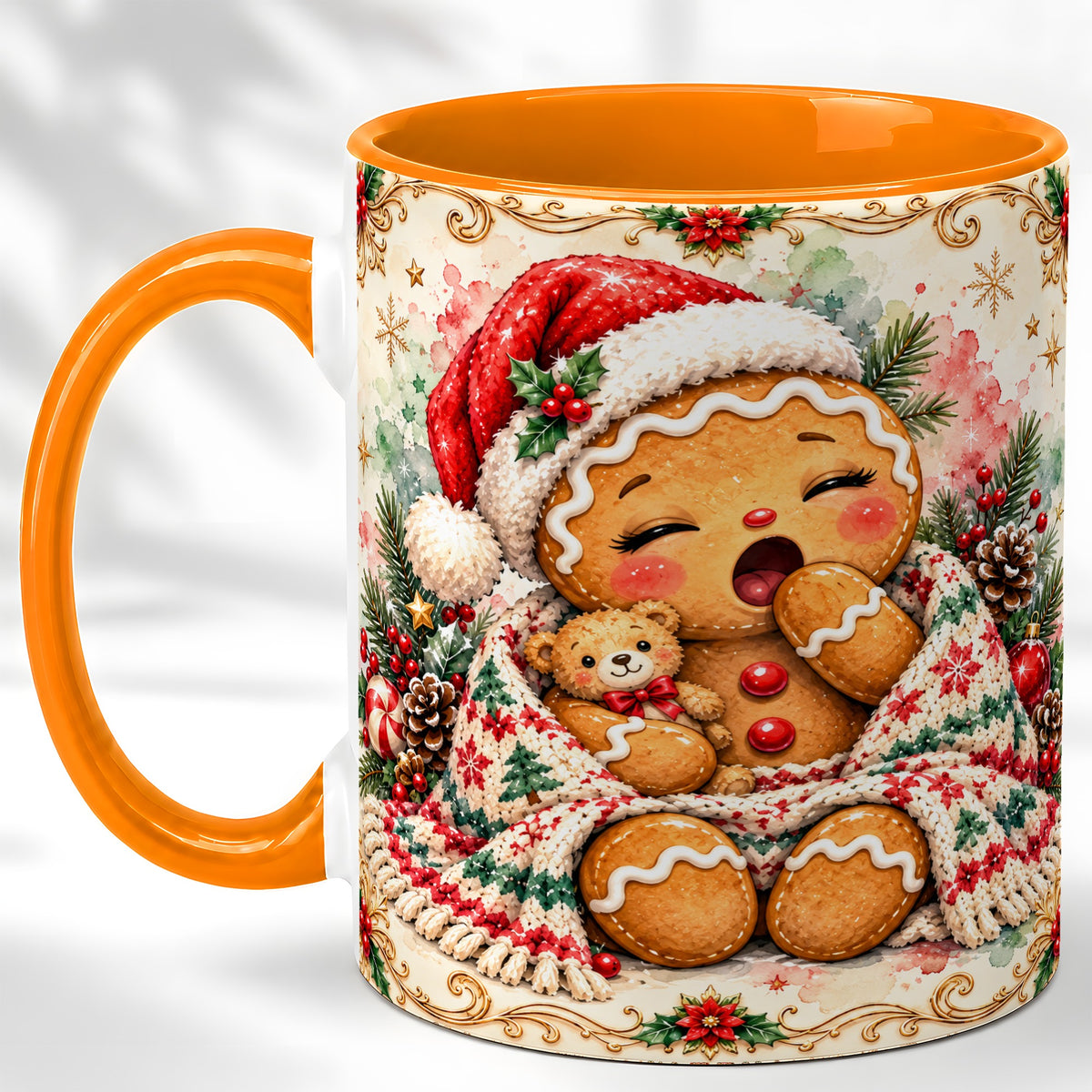 #pl[11oz|Orange] Cozy Gingerbread Coffee Mug, Christmas Cookie Mug, Ceramic Cup